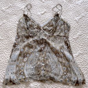 Y2K Mermaidcore Silk Camisole Elie Tahari Light Blue Beige Cream